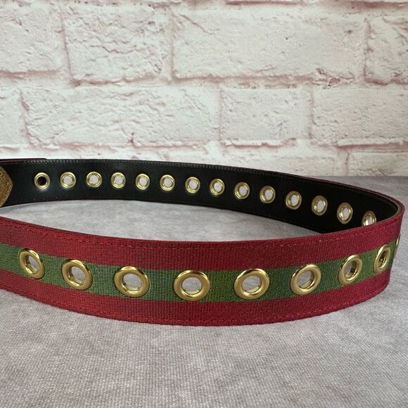 Vintage Gucci Metallic Gold Web Grommet Belt 85/34 - Picture 4 of 11